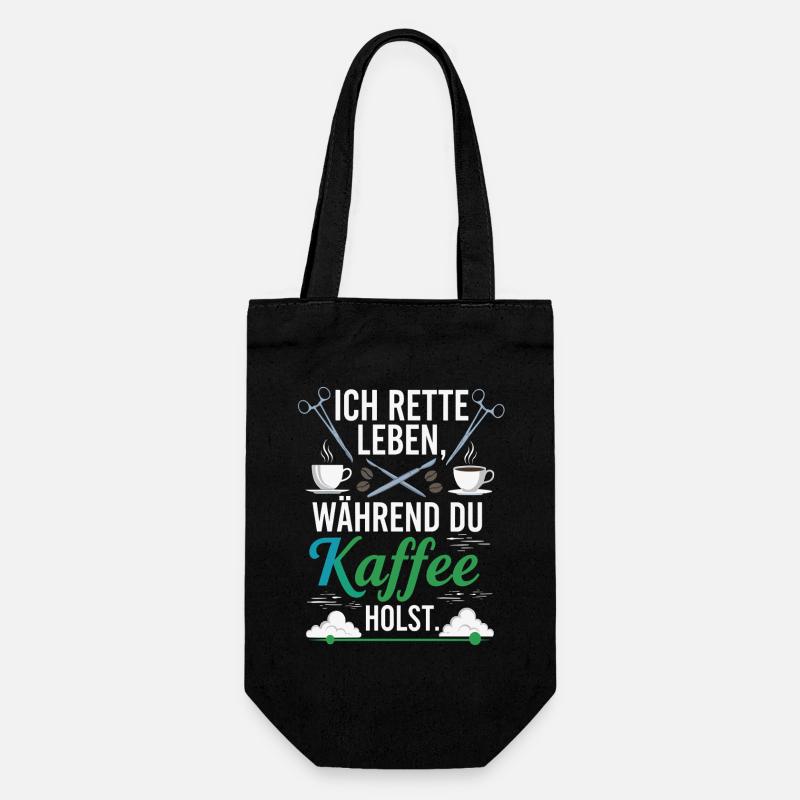 Ich rette Leben während du Kaffee holst - Spruch - Geschenkbeutel für Flaschen - Schwarz