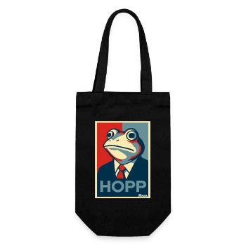 Frosch im Anzug mit Spruch Hopp Parodie - Geschenkbeutel für Flaschen - Schwarz - Vorne