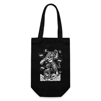 Music Big Cat Shirt: Vinyl Vibes & Tiger Sound - Gift Bag for Bottles - black - Front