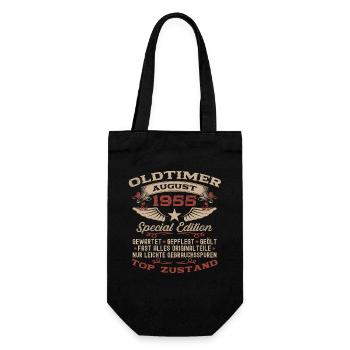 70. Geburtstag Oldtimer August Jahrgang 1955 - Geschenkbeutel für Flaschen - Schwarz - Vorne