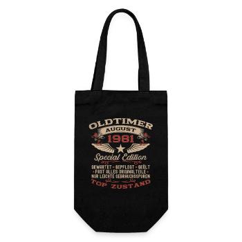44. Geburtstag Oldtimer August Jahrgang 1981 - Geschenkbeutel für Flaschen - Schwarz - Vorne