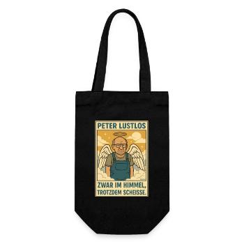 Peter Lustlos Engel mit Latzhose im Himmel - Geschenkbeutel für Flaschen - Schwarz - Vorne