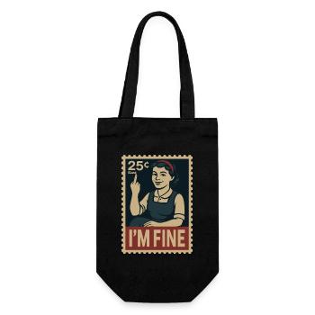 Woman with middle finger and text "I'm fine" - Gift Bag for Bottles - black - Front