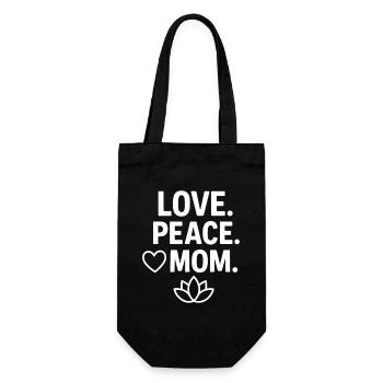 Love. Peace. Mom. – Herz & Lotus - Geschenkbeutel für Flaschen - Schwarz - Vorne