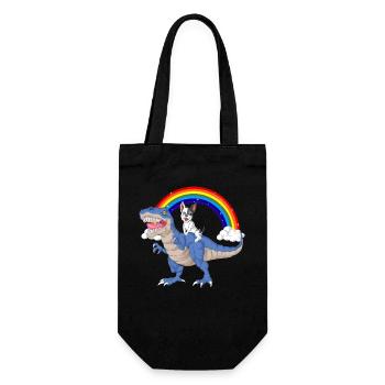 Verspielter Dinosaurier mit Regenbogen und Französische Bulldogge - Geschenkbeutel für Flaschen - Schwarz - Vorne
