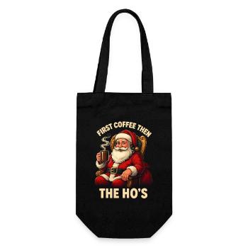 Weihnachtsmann mit Kaffee und festlichem Zitat - Geschenkbeutel für Flaschen - Schwarz - Vorne