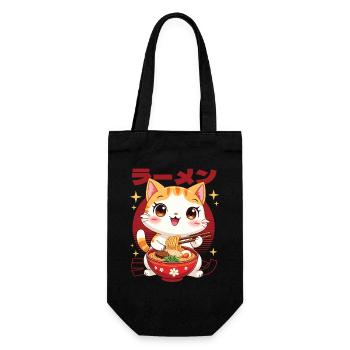 Kätzchen mit Ramen in kawaii Stil - Geschenkbeutel für Flaschen - Schwarz - Vorne