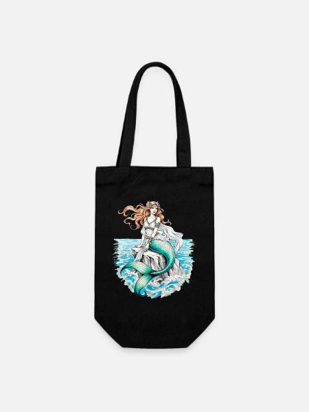 Meerjungfrau Illustration Fantasy Meereswesen - Geschenkbeutel für Flaschen - Schwarz