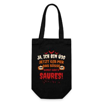 Ü30 Halloween Süßes sonst gibt es Saures - Geschenkbeutel für Flaschen - Schwarz - Vorne