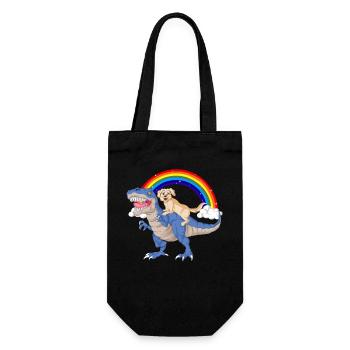 Skurriler Dinosaurier & Golden Retriever Rainbow - Geschenkbeutel für Flaschen - Schwarz - Vorne
