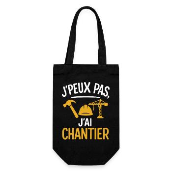 Ich kann nicht, ich habe eine Baustelle, Design, Humor, Arbeit - Geschenkbeutel für Flaschen - Schwarz - Vorne