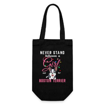 Stehe niemals zwischen einem Mädchen und ihrem Boston Terrier - Geschenkbeutel für Flaschen - Schwarz - Vorne