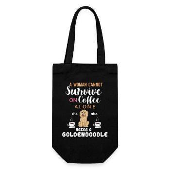 Kaffeeliebende Frau mit goldenem Doodle Zitat - Geschenkbeutel für Flaschen - Schwarz - Vorne