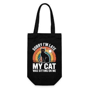 Tut mir leid, dass ich zu spät komme. Meine Katze saß auf mir - Geschenkbeutel für Flaschen - Schwarz - Vorne
