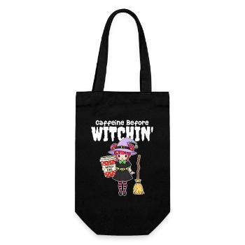 KOFFEIN VOR DEM HEXEN - HEXE HALLOWEEN - Geschenkbeutel für Flaschen - Schwarz - Vorne