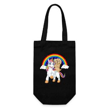 Whimsical Unicorn and Golden Doodle Under Rainbow - Gift Bag for Bottles - black - Front