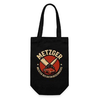Metzger mit Messer und Fleisch - Geschenkbeutel für Flaschen - Schwarz - Vorne