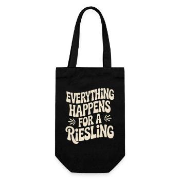 Wein Weintrinker Everything Happens For A Riesling - Geschenkbeutel für Flaschen - Schwarz - Vorne