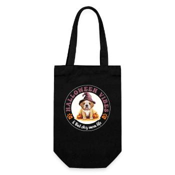 Halloween Witch Hat Pumpkin Dog Bulldog - Gift Bag for Bottles - black - Front