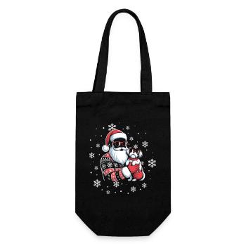 Santa Hässliche Weihnacht Und Hund - Geschenkbeutel für Flaschen - Schwarz - Vorne