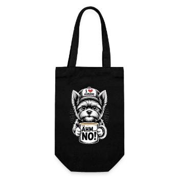 Yorkshire Terrier Lustiger Hund mit Kaffeetasse  - Geschenkbeutel für Flaschen - Schwarz - Vorne