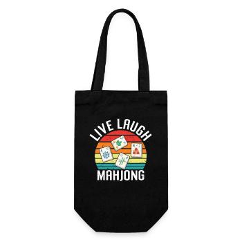 Retro Mah Jongg Spruch - Live Laugh Mahjong - Geschenkbeutel für Flaschen - Schwarz - Vorne