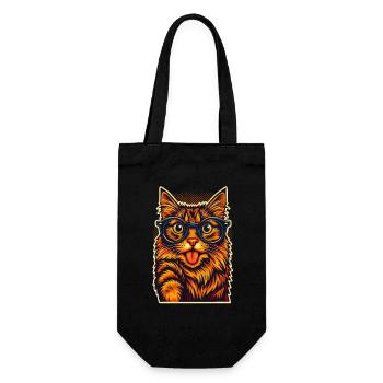 Vibrant Cat Illustration with Glasses, Love Cats  - Gift Bag for Bottles - black - Front