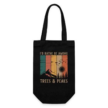 Retro Natur Berge Silhouette Spruch Wandern - Geschenkbeutel für Flaschen - Schwarz - Vorne