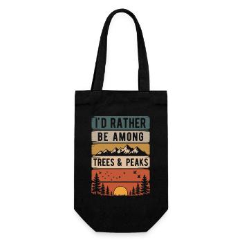 Retro Natur Berge Silhouette Spruch Wandern - Geschenkbeutel für Flaschen - Schwarz - Vorne
