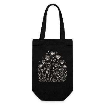 Verspieltes Blumenmuster - Geschenkbeutel für Flaschen - Schwarz - Vorne