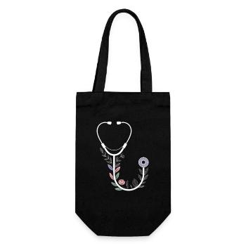 Floral Motif with Medical Stethoscope - Gift Bag for Bottles - black - Front