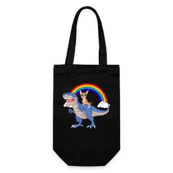 Niedlicher Chihuahua Reiten Dinosaurier Regenbogen Karikatur - Geschenkbeutel für Flaschen - Schwarz - Vorne