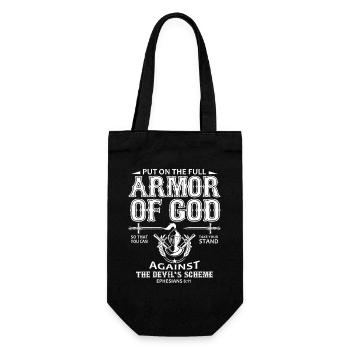 Ich ziehe die volle Rüstung Gottes an – Christliches Design - Geschenkbeutel für Flaschen - Schwarz - Vorne