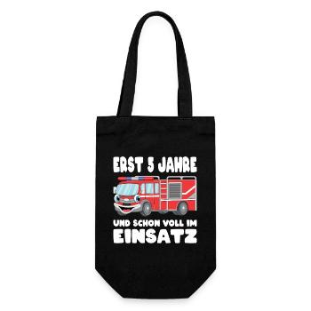 5 Geburtstag Feuerwehr Geschenk Junge 5 Jahre - Geschenkbeutel für Flaschen - Schwarz - Vorne
