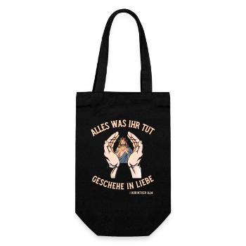 Alles was ihr tut geschehe in Liebe Jesus Motiv - Geschenkbeutel für Flaschen - Schwarz - Vorne