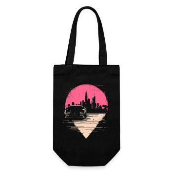 Synthwave 80s Retro Car Skyline Motif Gift - Gift Bag for Bottles - black - Front