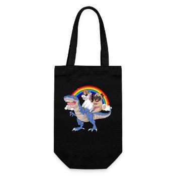 Regenbogen-Dinosaurier mit Einhorn und Mopsfahrt - Geschenkbeutel für Flaschen - Schwarz - Vorne
