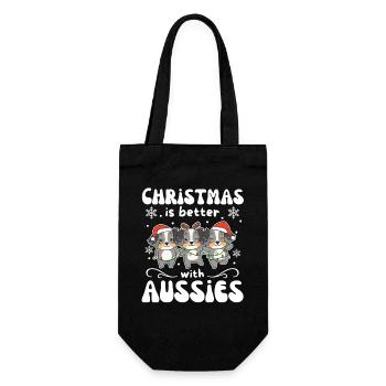 Weihnachten ist besser mit Aussies - Geschenkbeutel für Flaschen - Schwarz - Vorne