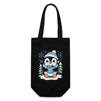Süßer Winter Pinguin Mit Kakao Und Schneeflocken - Geschenkbeutel für Flaschen - Schwarz - Vorne