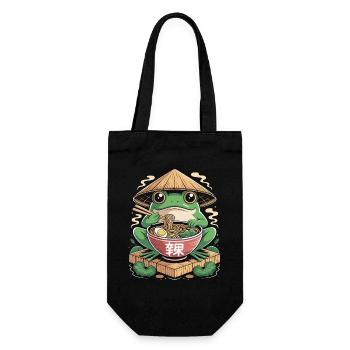 Niedlicher Frosch mit Ramen und Strohhut - Geschenkbeutel für Flaschen - Schwarz - Vorne