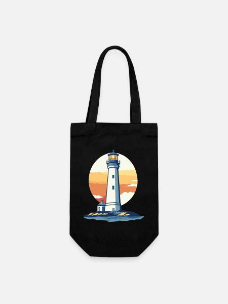 Leuchtturm im Sonnenuntergang - Geschenkbeutel für Flaschen - Schwarz