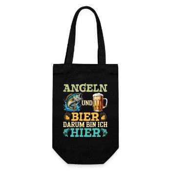 Werdender Papa ANGELN UND BIER DARUM BIN ICH HIER - Geschenkbeutel für Flaschen - Schwarz - Vorne