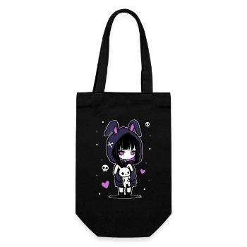 Fille d'anime gothique avec un sweat à capuche en forme de lapin et un crâne - Sac à bouteille - noir - Devant