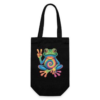 Frog Hippie Tie-Dye Peace Sign - Gift Bag for Bottles - black - Front
