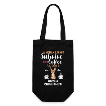 Chihuahua Dog Lover Coffee and Woman T-Shirt Gift - Gift Bag for Bottles - black - Front