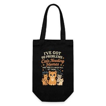 Ich habe 99 Probleme & Katzen, die ein Zuhause bra - Geschenkbeutel für Flaschen - Schwarz - Vorne