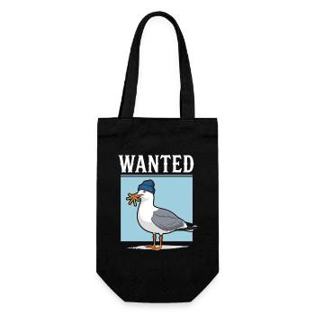 Illustration d'une mouette avec des frites et un bonnet - Sac à bouteille - noir - Devant