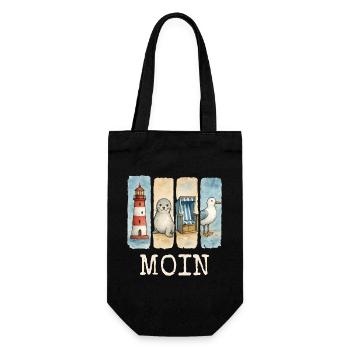 Moin Leuchtturm Robbe Strandkorb Möwe Küste - Geschenkbeutel für Flaschen - Schwarz - Vorne