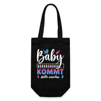 Bald Mama BABY KOMMT BITTE WARTEN Lustig - Geschenkbeutel für Flaschen - Schwarz - Vorne
