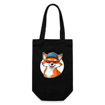 witziger Fuchs mit Brille und Cap - Geschenkbeutel für Flaschen - Schwarz - Vorne
